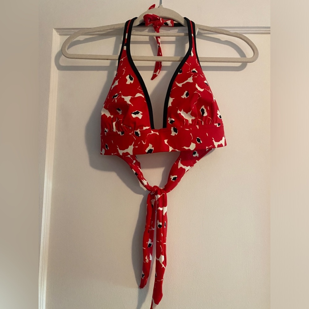 Vintage Victoria's Secret Poppy Floral Bikini Top Red Size Large